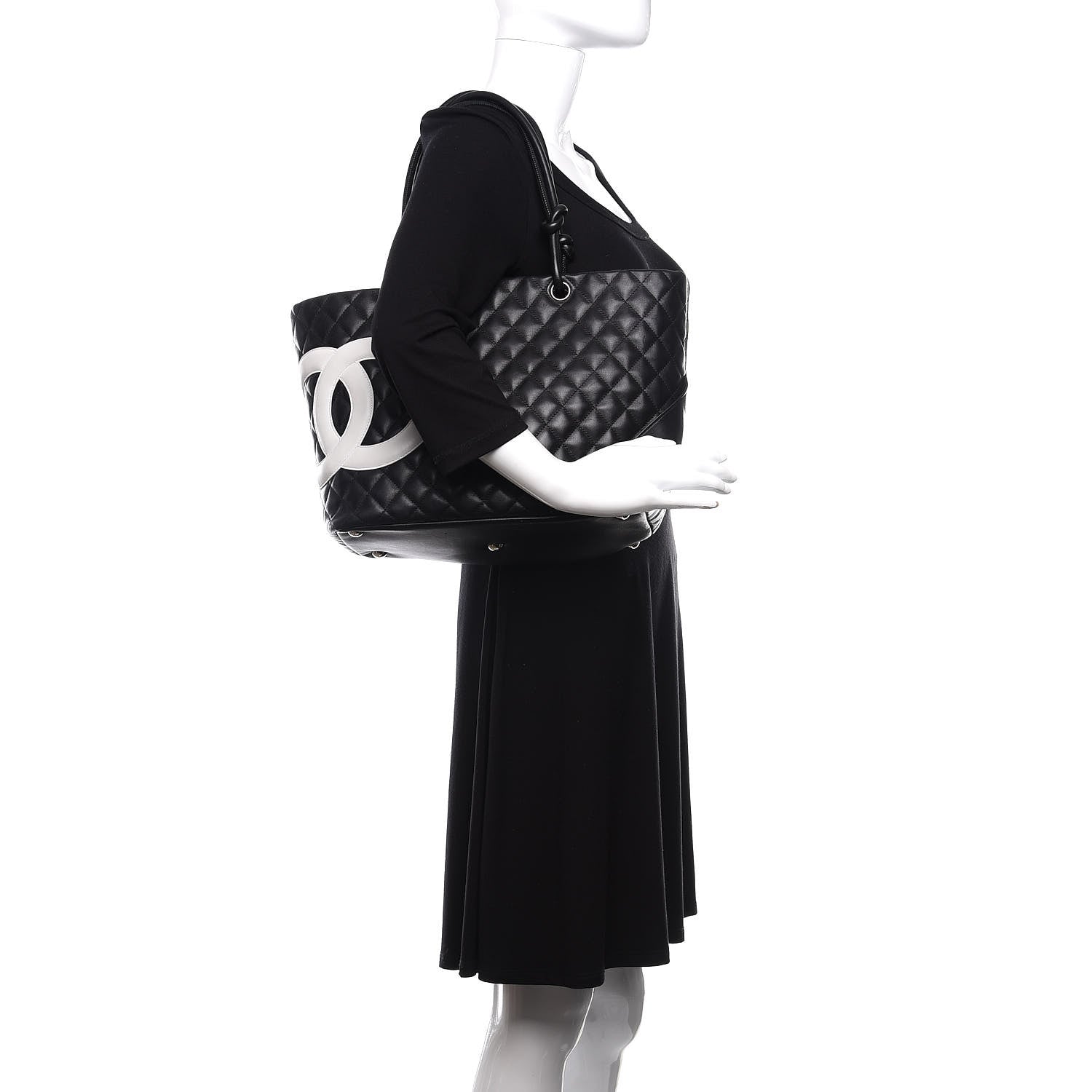 Chanel Calfskin Quilted Large Cambon Tote Black White 2 of 10