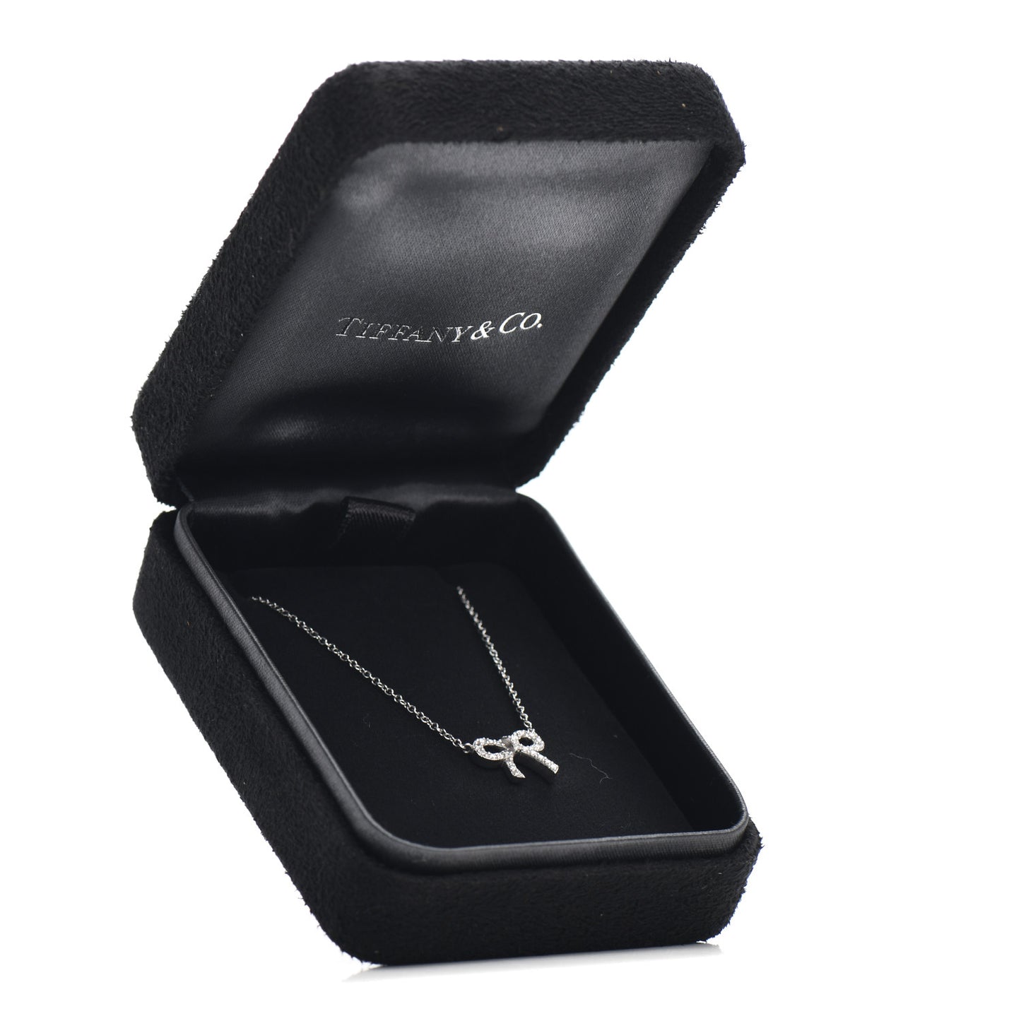 18K White Gold Diamond Mini Bow Pendant Necklace