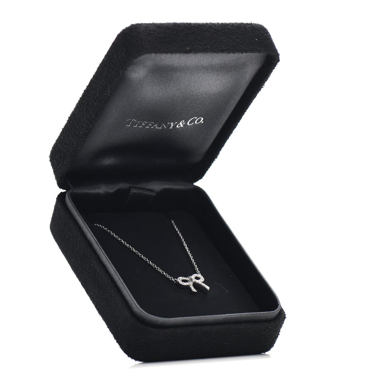 Tiffany 18K White Gold Diamond Mini Bow Pendant Necklace 5 of 5
