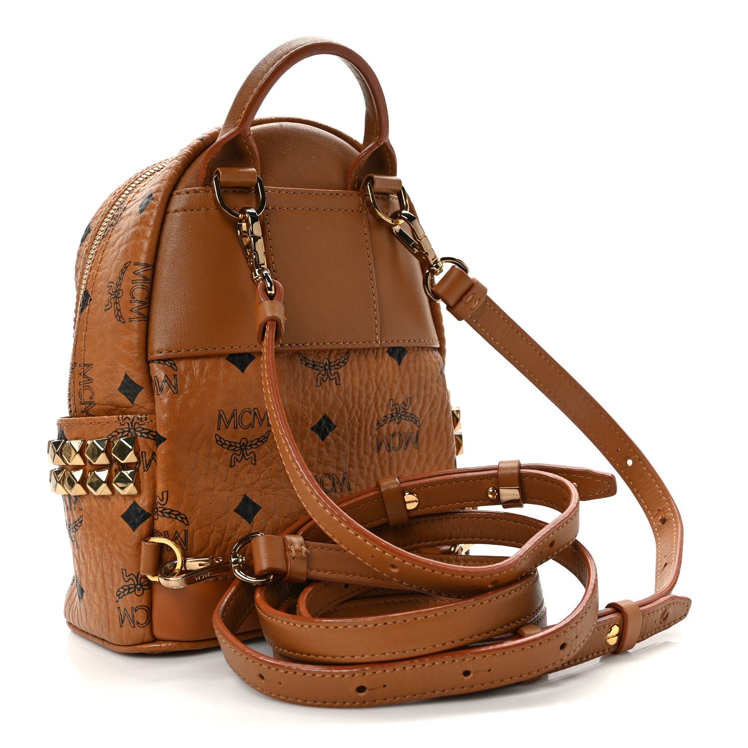 MCM Visetos Side Stud X-Mini Stark Bebe Boo Backpack Cognac 3 of 9