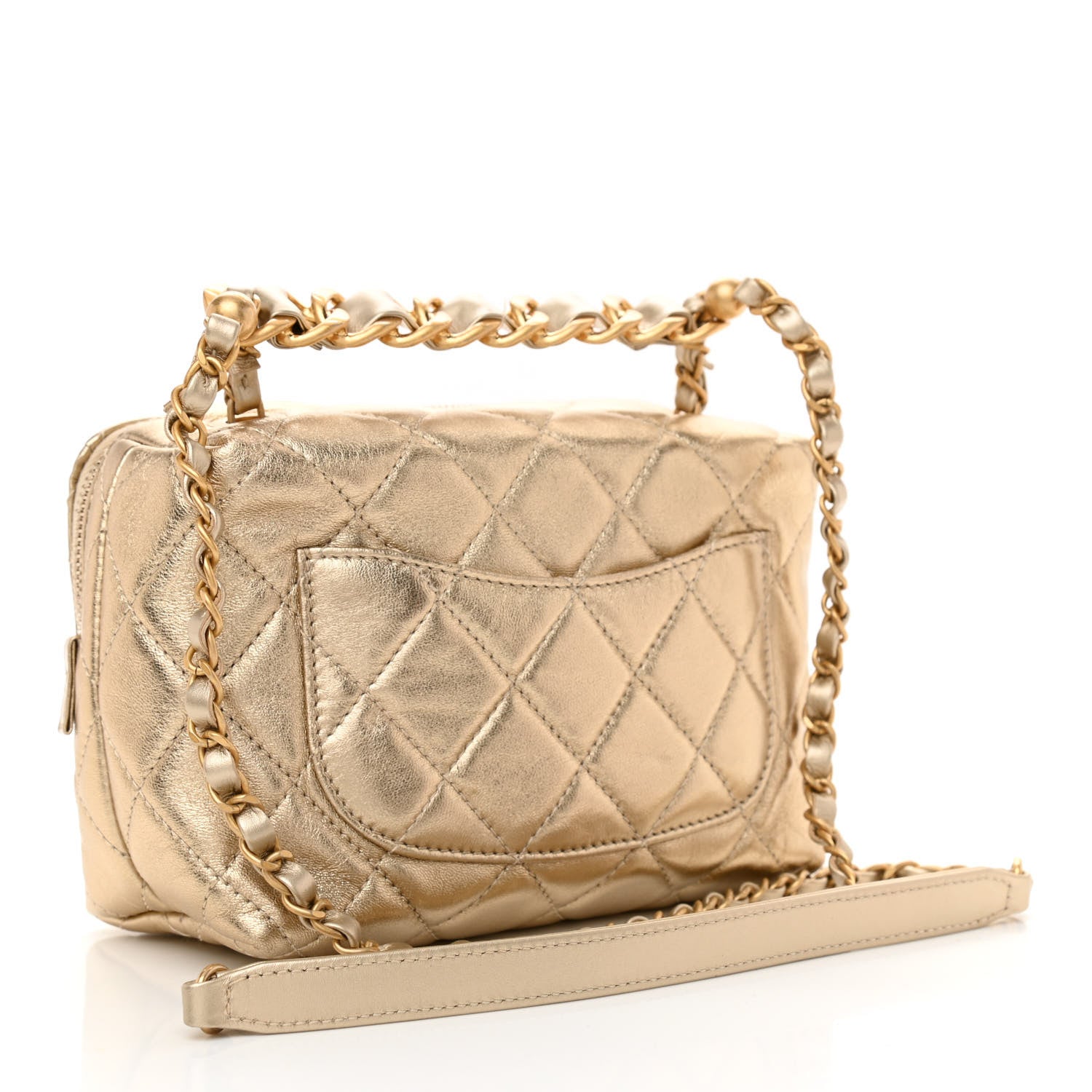 Chanel Metallic Lambskin Quilted Mini Bowling Bag Gold 3 of 10