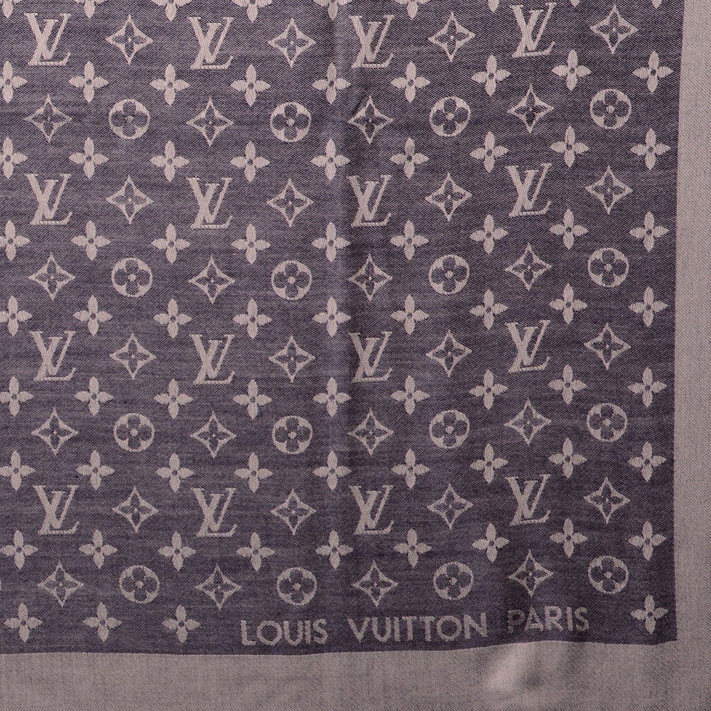 Silk Wool Monogram Denim Shawl Blue