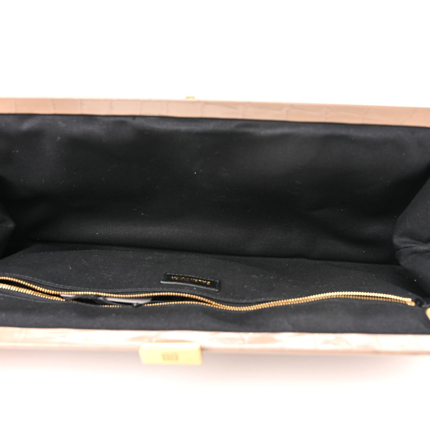 Shiny Supple Calfskin Logo Crocodile Embossed XL Cloud Clutch Mink Grey White