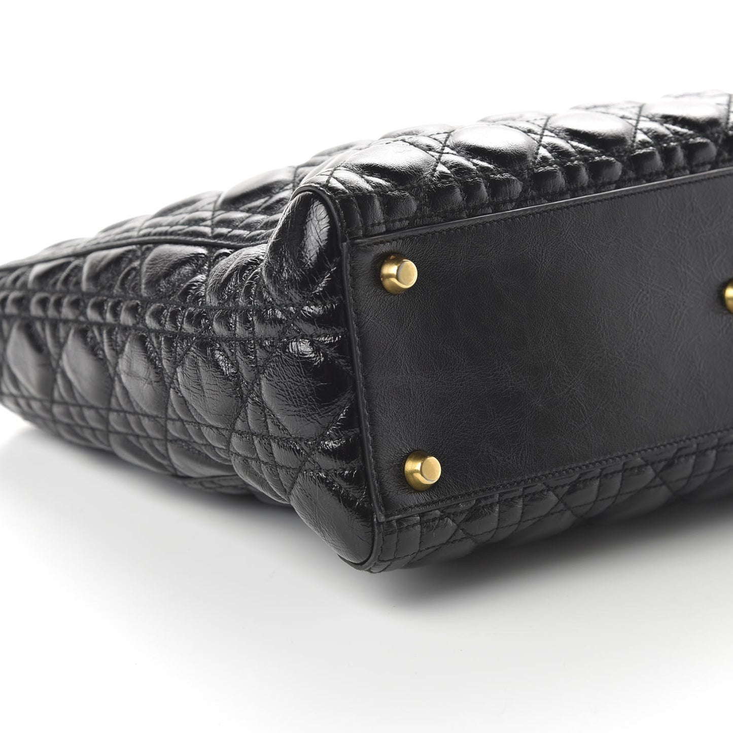 Crinkled Patent Cannage Large Lady Dior Black