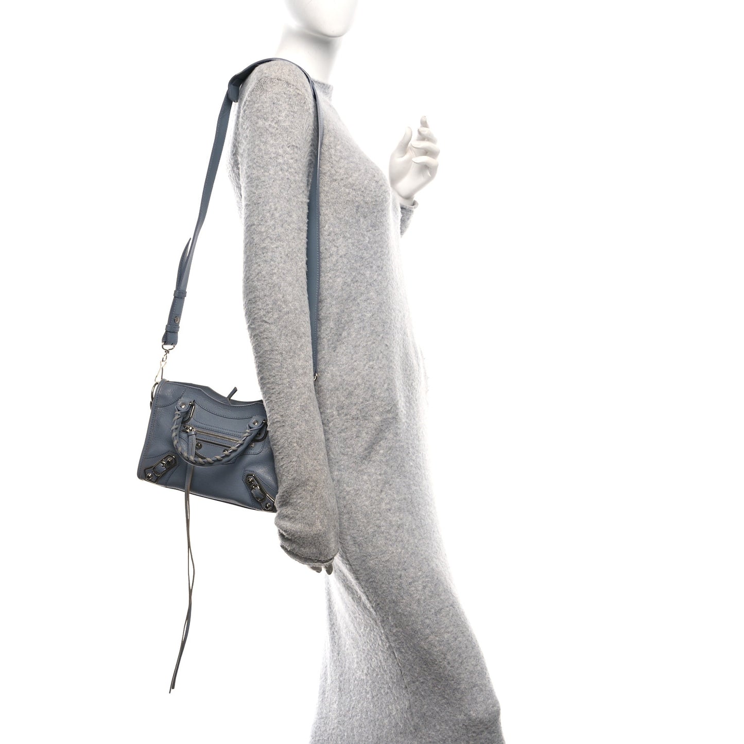 Chevre Silver Metallic Edge Hardware Mini City Bleu Acier