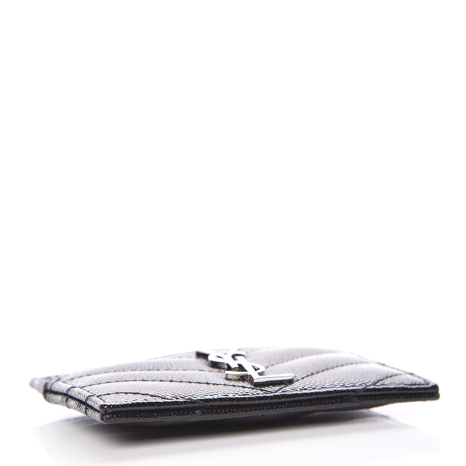 Saint Laurent Grain De Poudre Matelasse Chevron Monogram Credit Card Case Black 4 of 8