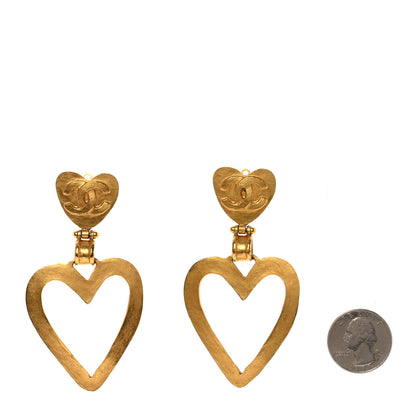 Chanel Metal CC Heart Drop Clip On Earrings Gold 2 of 4
