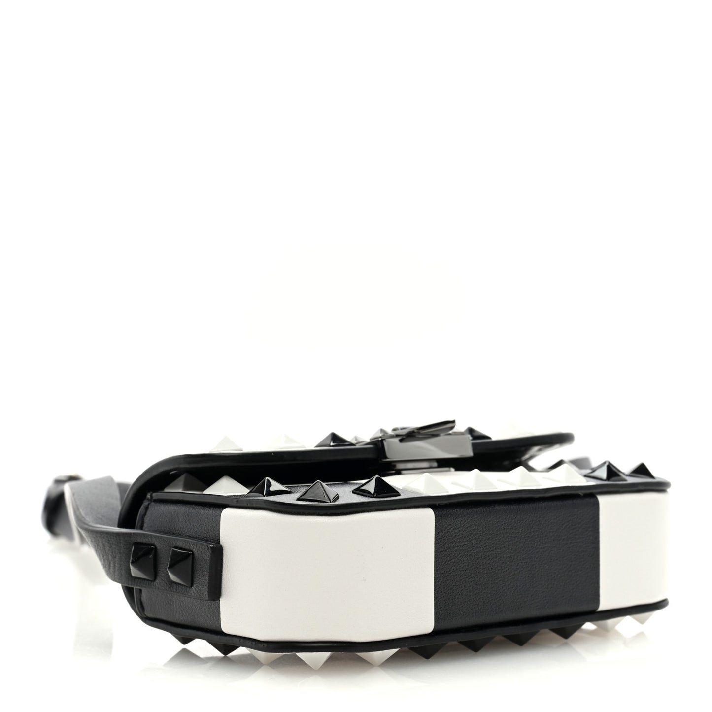 Vitello Chess Mini Rockstud Flip Lock Crossbody Bag Black White