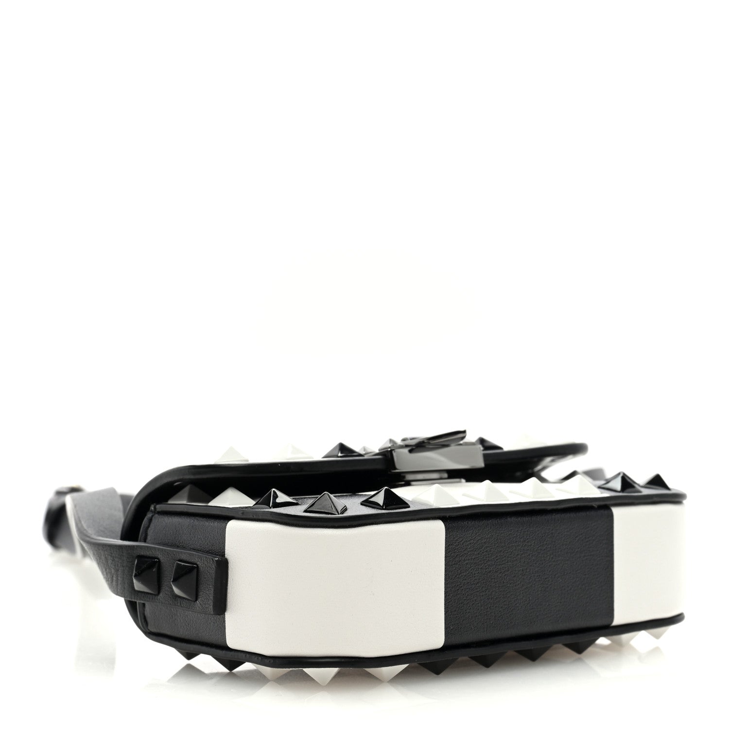 Valentino Garavani Vitello Chess Mini Rockstud Flip Lock Crossbody Bag Black White 4 of 8