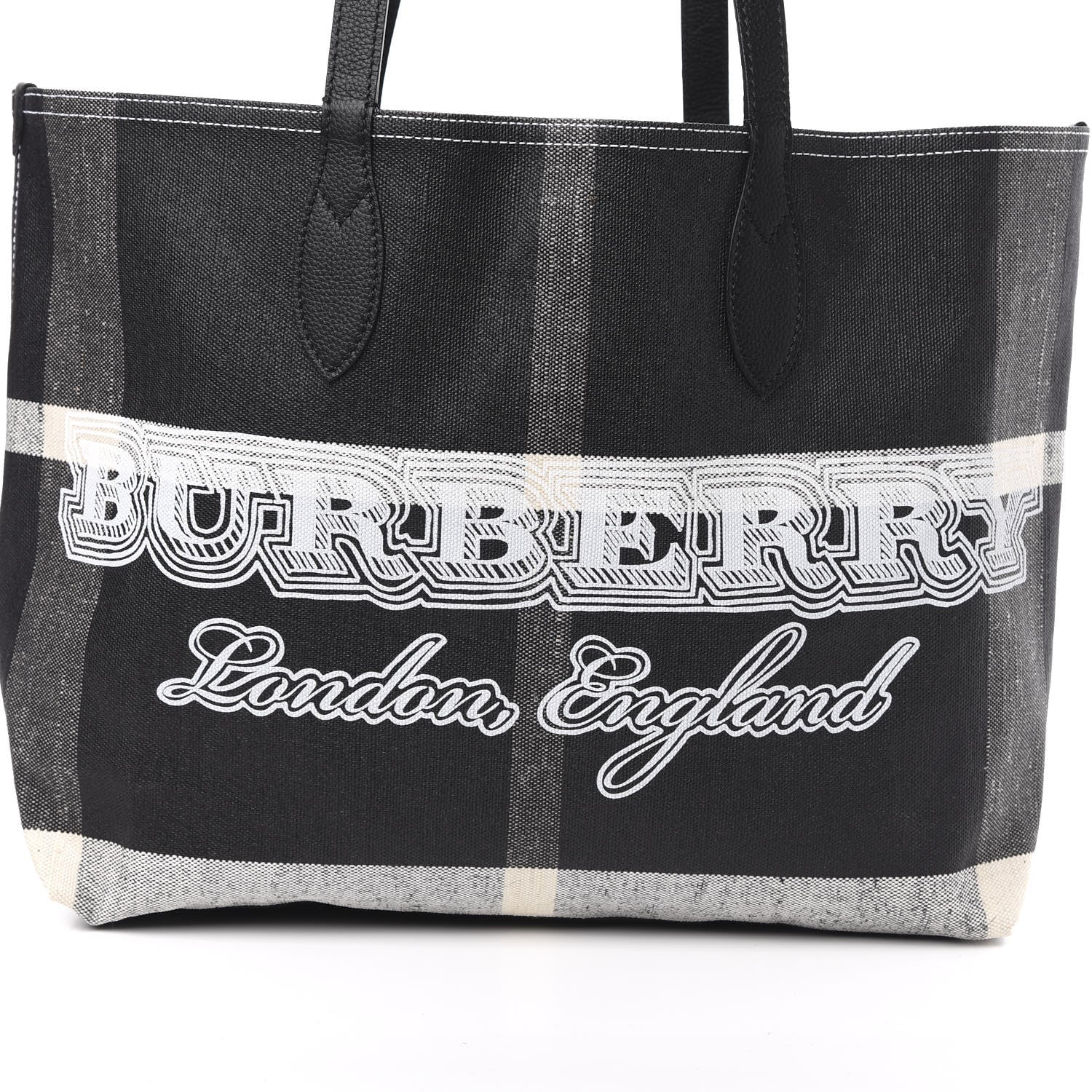 Burberry Coated Canvas Mega Check Medium Doodle Tote Black White 12 of 12