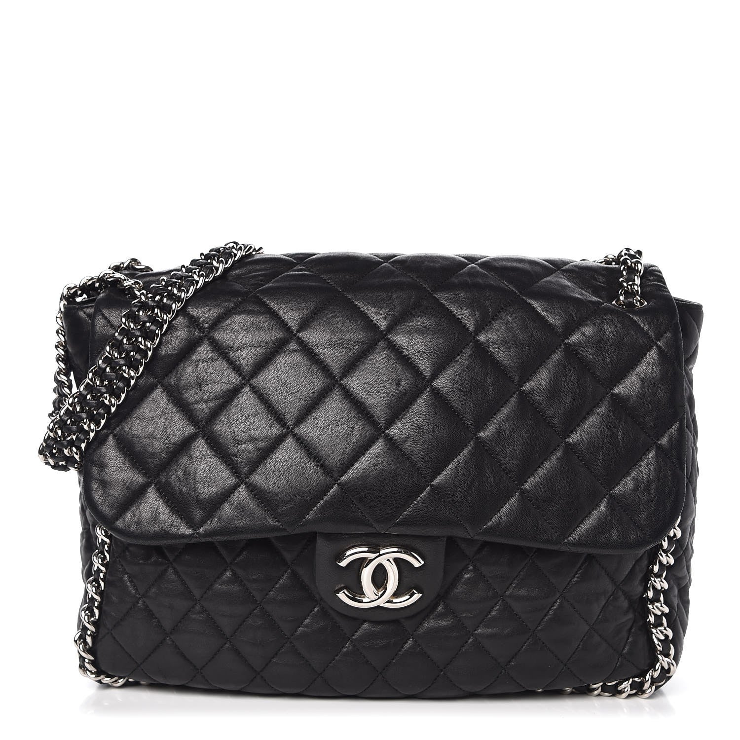 Chanel Washed Lambskin Quilted Maxi Chain Around Flap Black 1 of 9