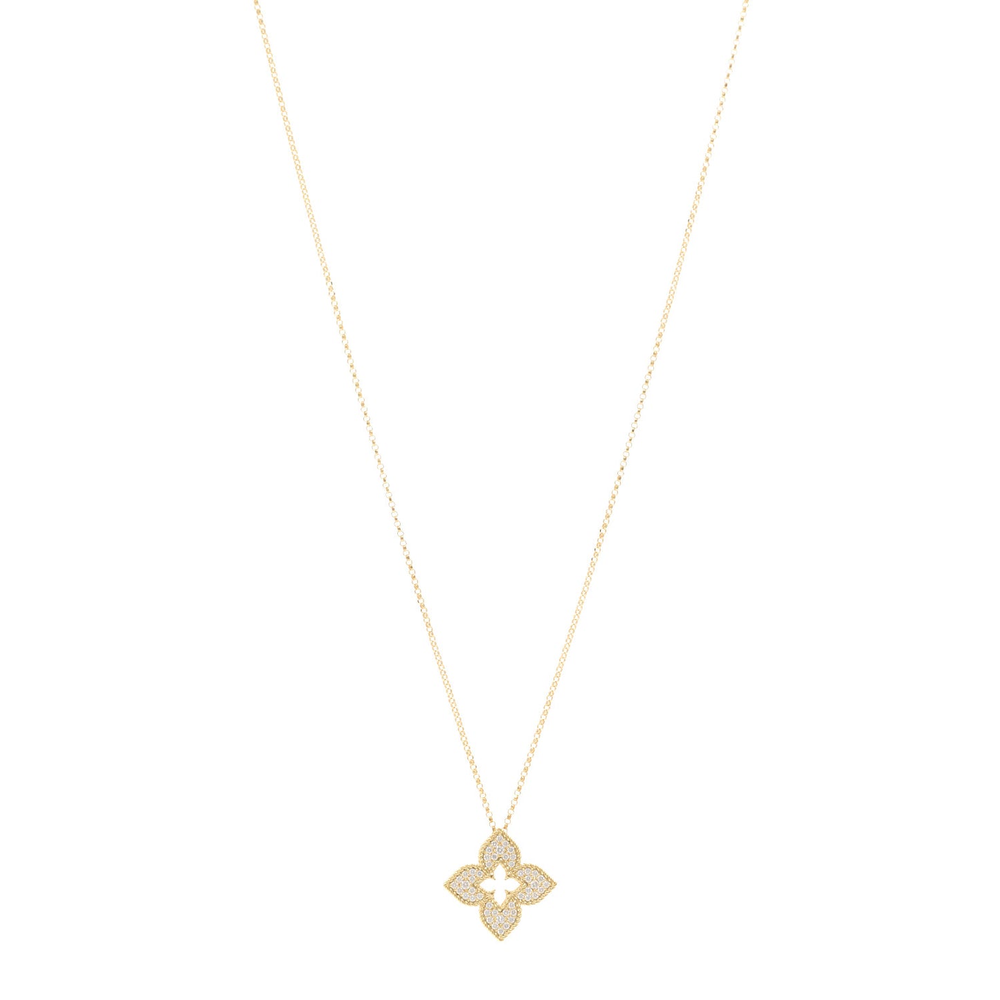 18K Yellow Gold Diamond Medium Venetian Princess Flower Pave Pendant Necklace