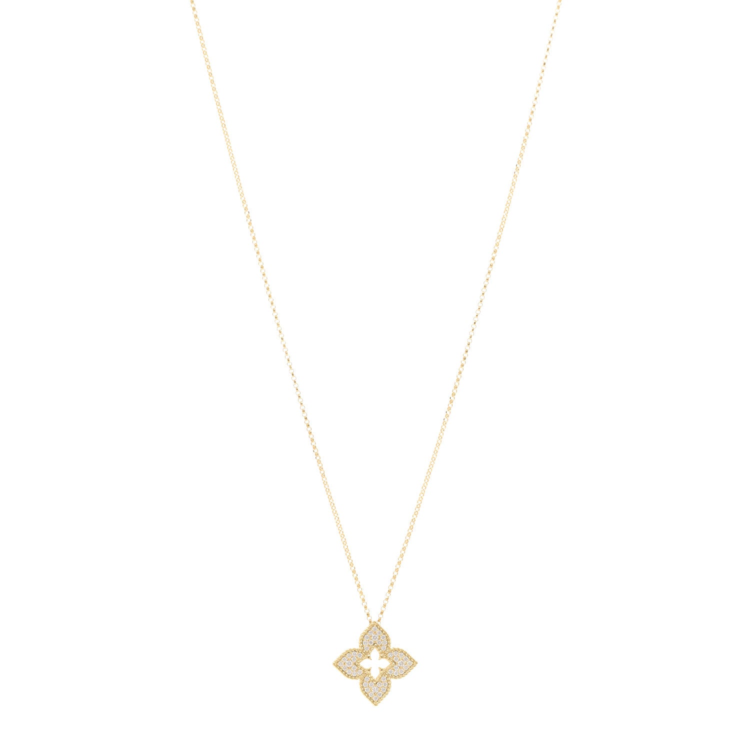 Roberto Coin 18K Yellow Gold Diamond Medium Venetian Princess Flower Pave Pendant Necklace 1 of 4