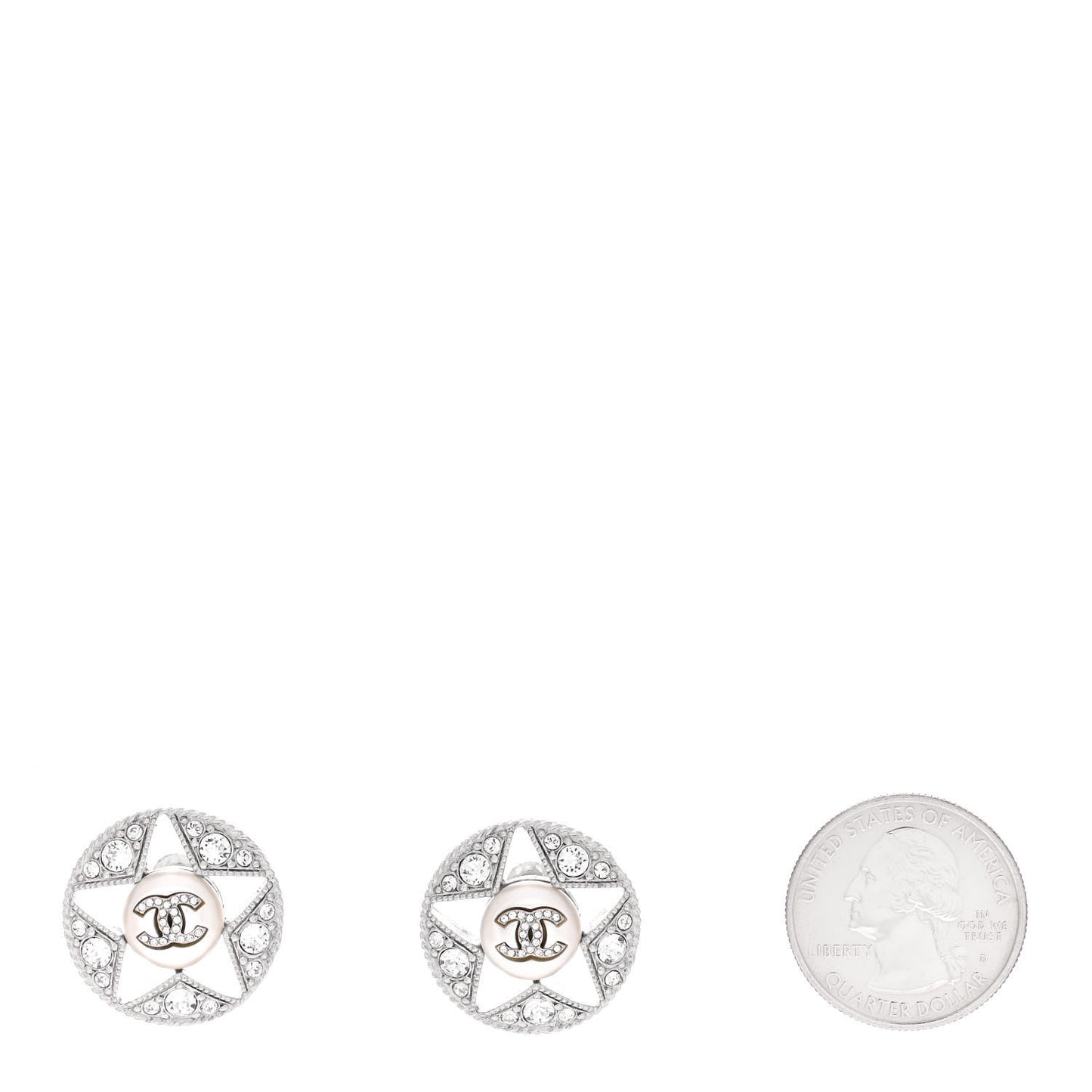 Pearl Crystal Star CC Round Earrings Gold