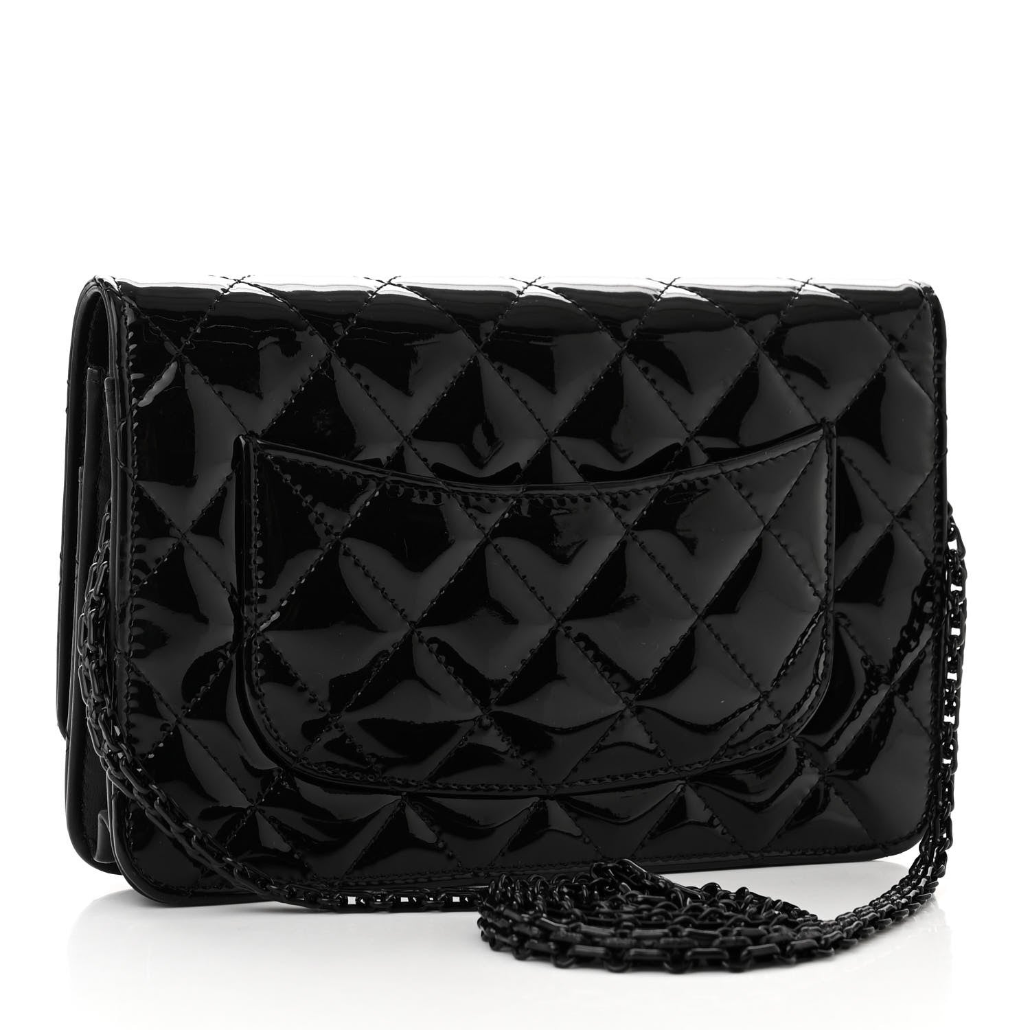 Chanel Patent Calfskin Quilted Reissue Wallet On Chain WOC So Black 3 of 11