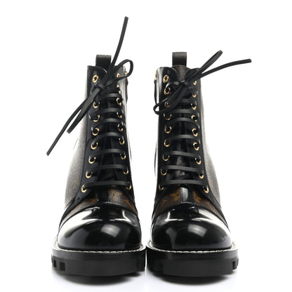 Louis Vuitton Patent Calfskin Monogram Star Trail Ankle Boots 41 Black 2 of 8