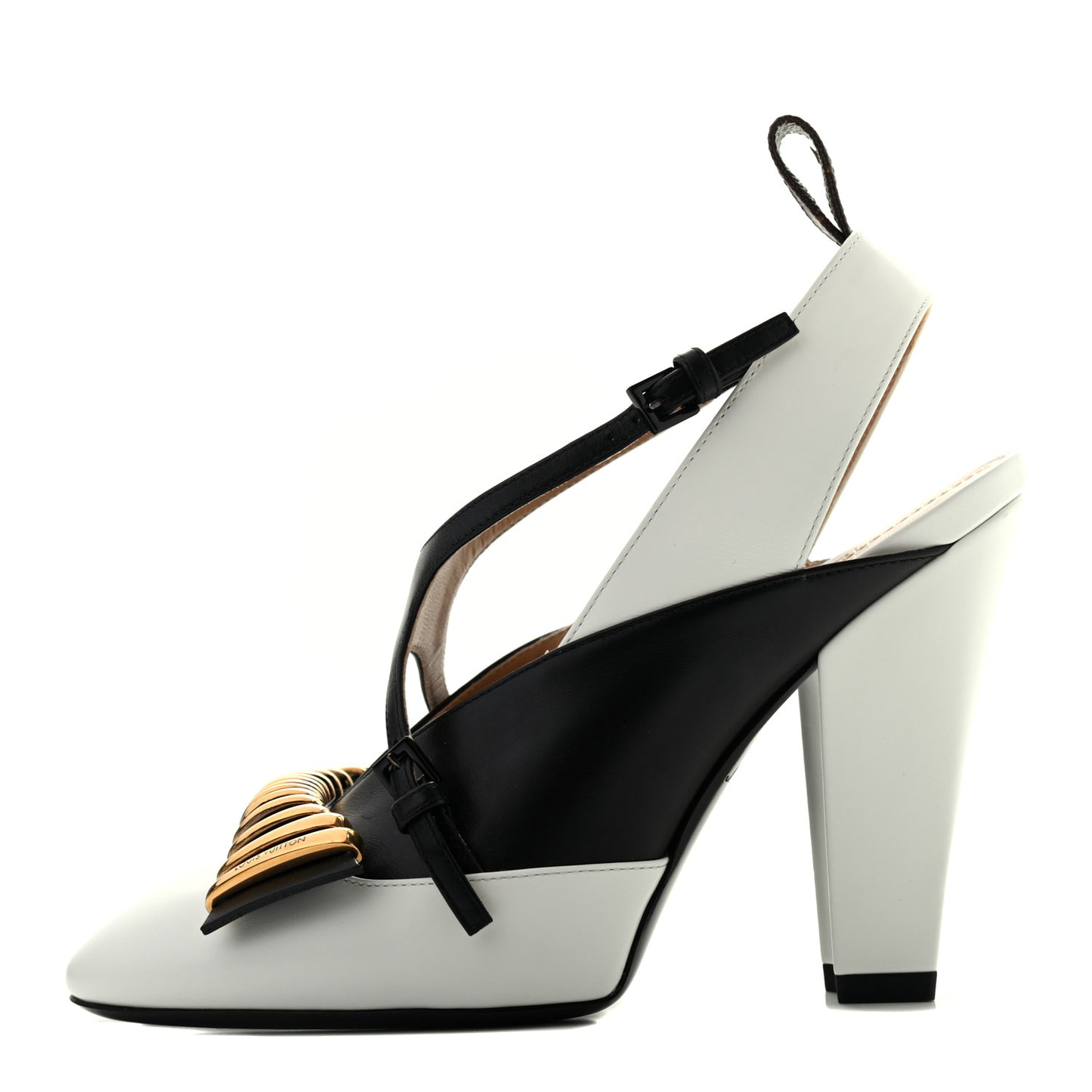 Calfskin Monogram Headline Slingback Pumps 36 Black White