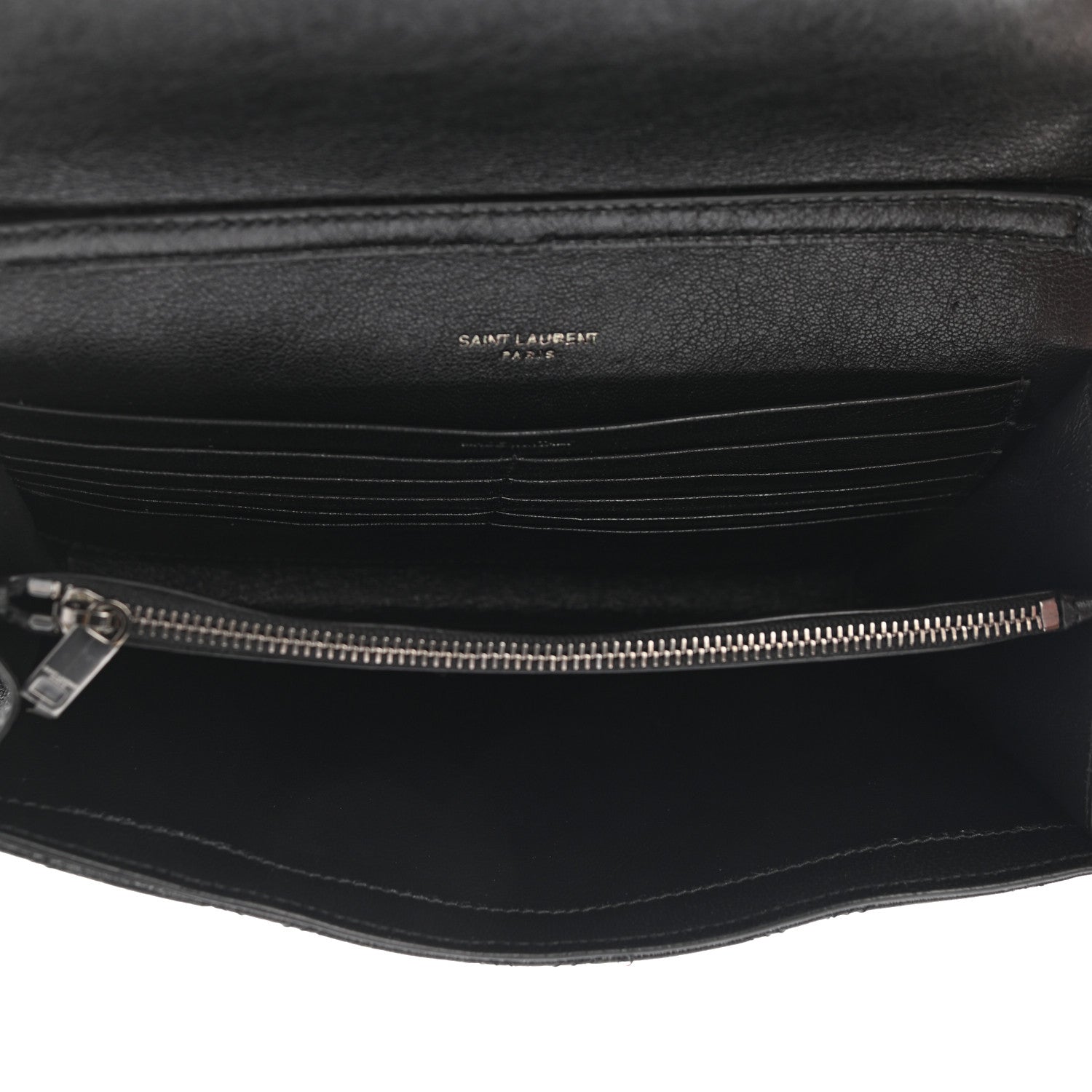 Saint Laurent Lambskin Diamond Quilted Becky Chain Wallet Black 7 of 9