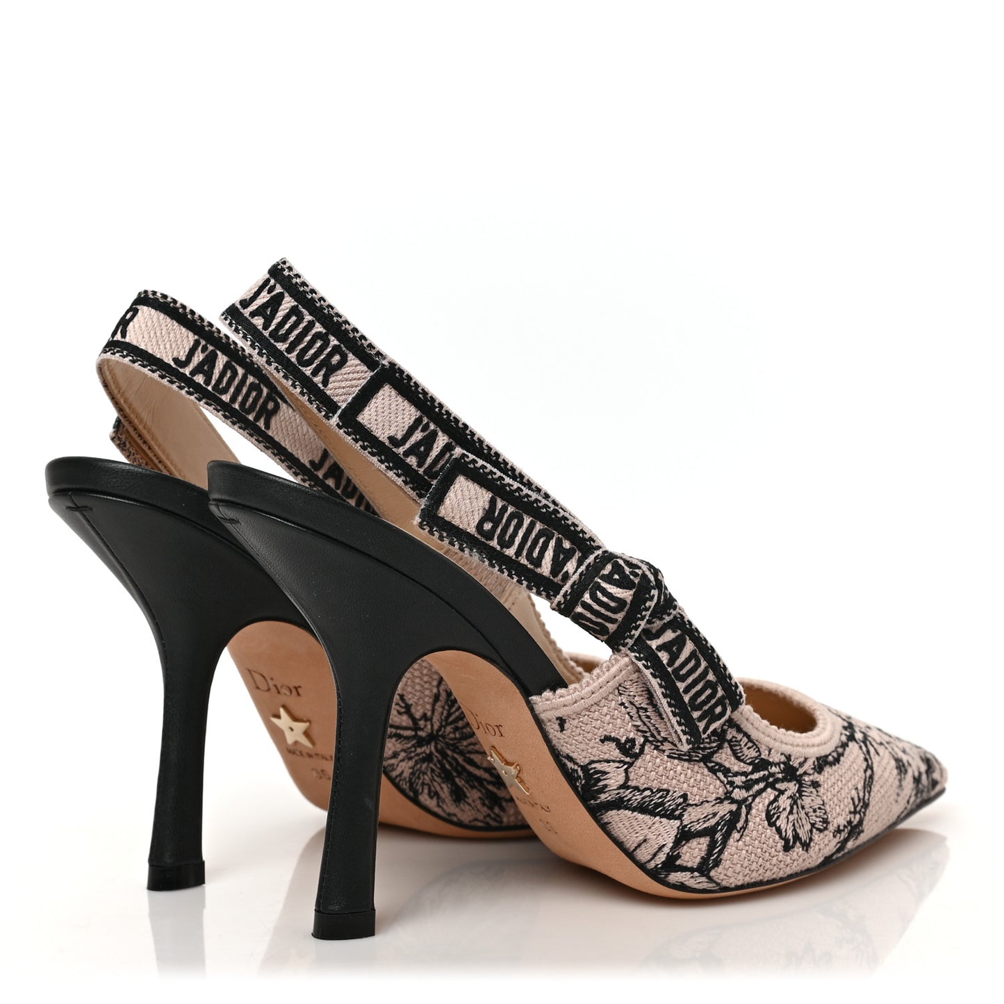 Canvas Jardin Botanique Embroidered J'Adoir Slingback 100mm Pumps 36 Black Nude