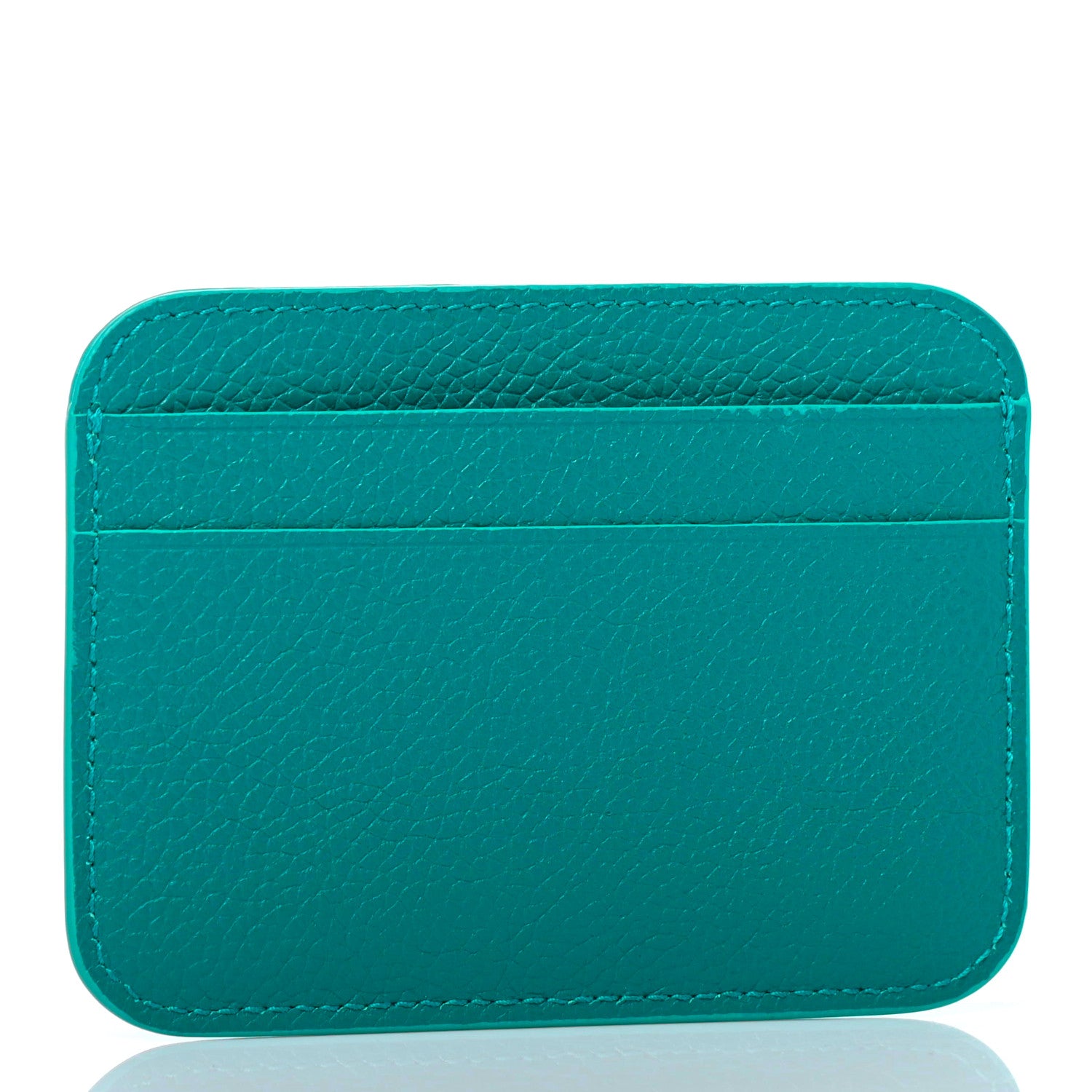 Balenciaga Grained Calfskin Logo Cash Rounded Card Holder Dark Turquoise White 3 of 8