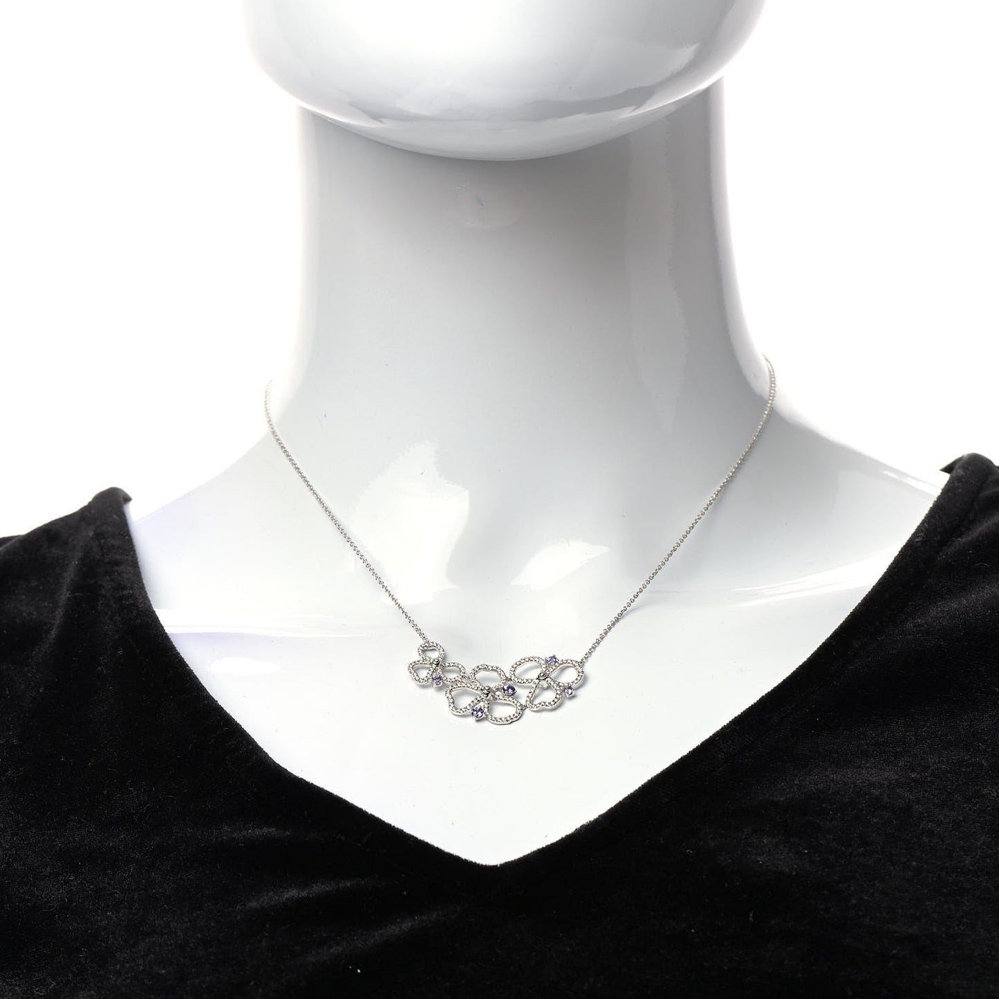 Platinum Diamond Tanzanite Paper Flowers Open Cluster Pendant Necklace