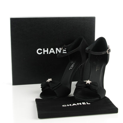 Chanel Crepe Grosgrain Crystal Bow Open Toe Sandals 39 Black 9 of 16