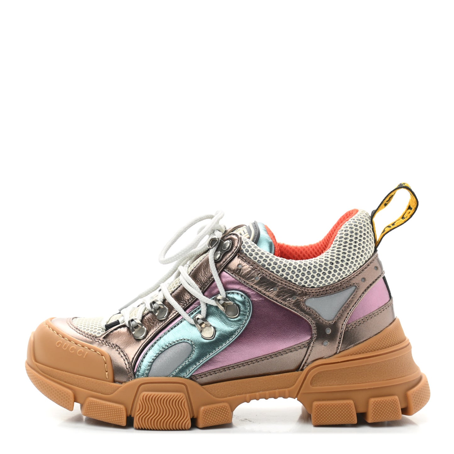 X SEGA Metallic Calfskin Mesh Womens Flashtrek Sneakers 36.5 Rame Mystic White Lago