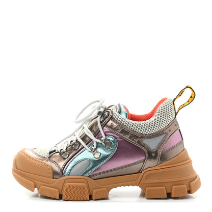 Gucci X SEGA Metallic Calfskin Mesh Womens Flashtrek Sneakers 36.5 Rame Mystic White Lago 1 of 5