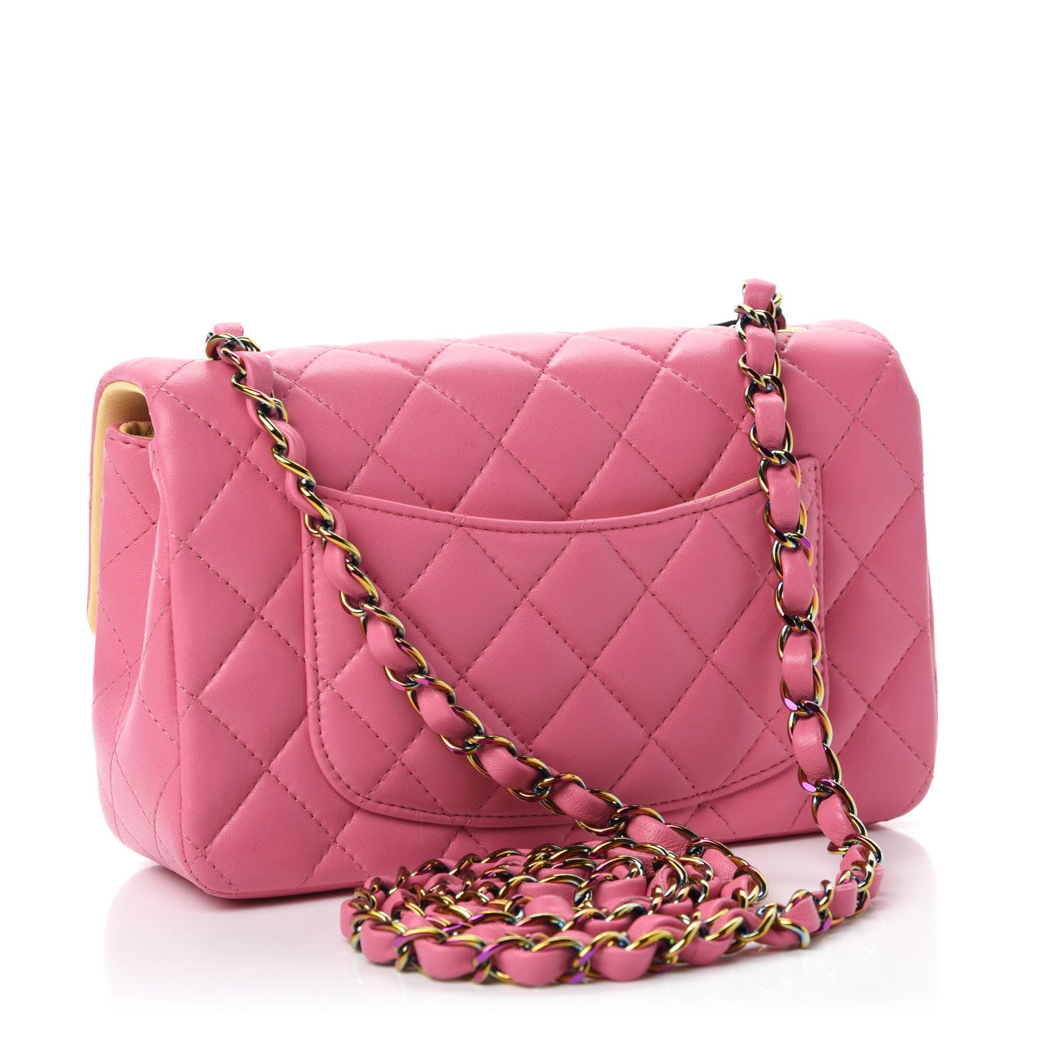 Chanel Lambskin Quilted Mini Rectangular Flap Pink Yellow 3 of 11