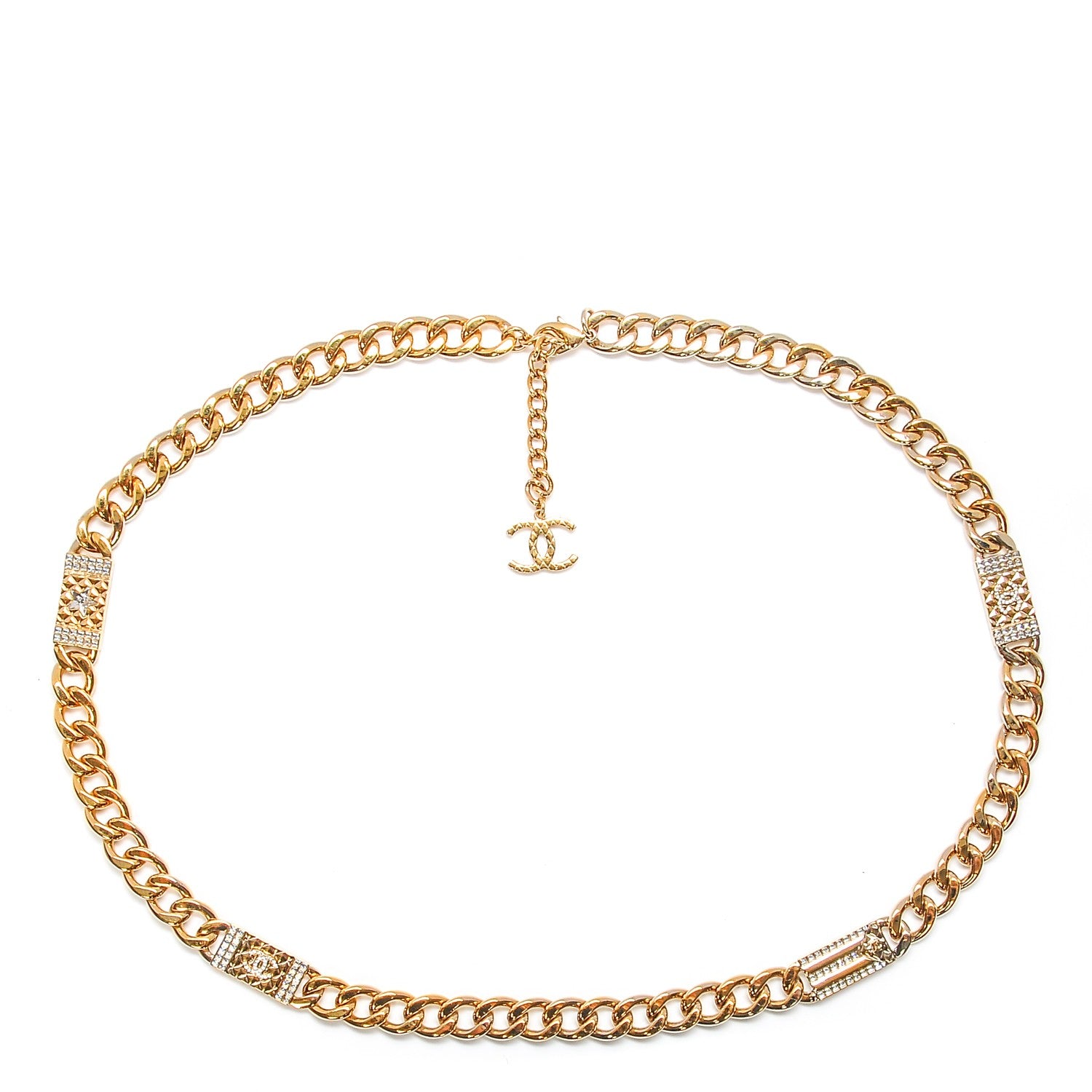 Chanel Crystal CC Cuba Chain Belt Gold 1 of 9