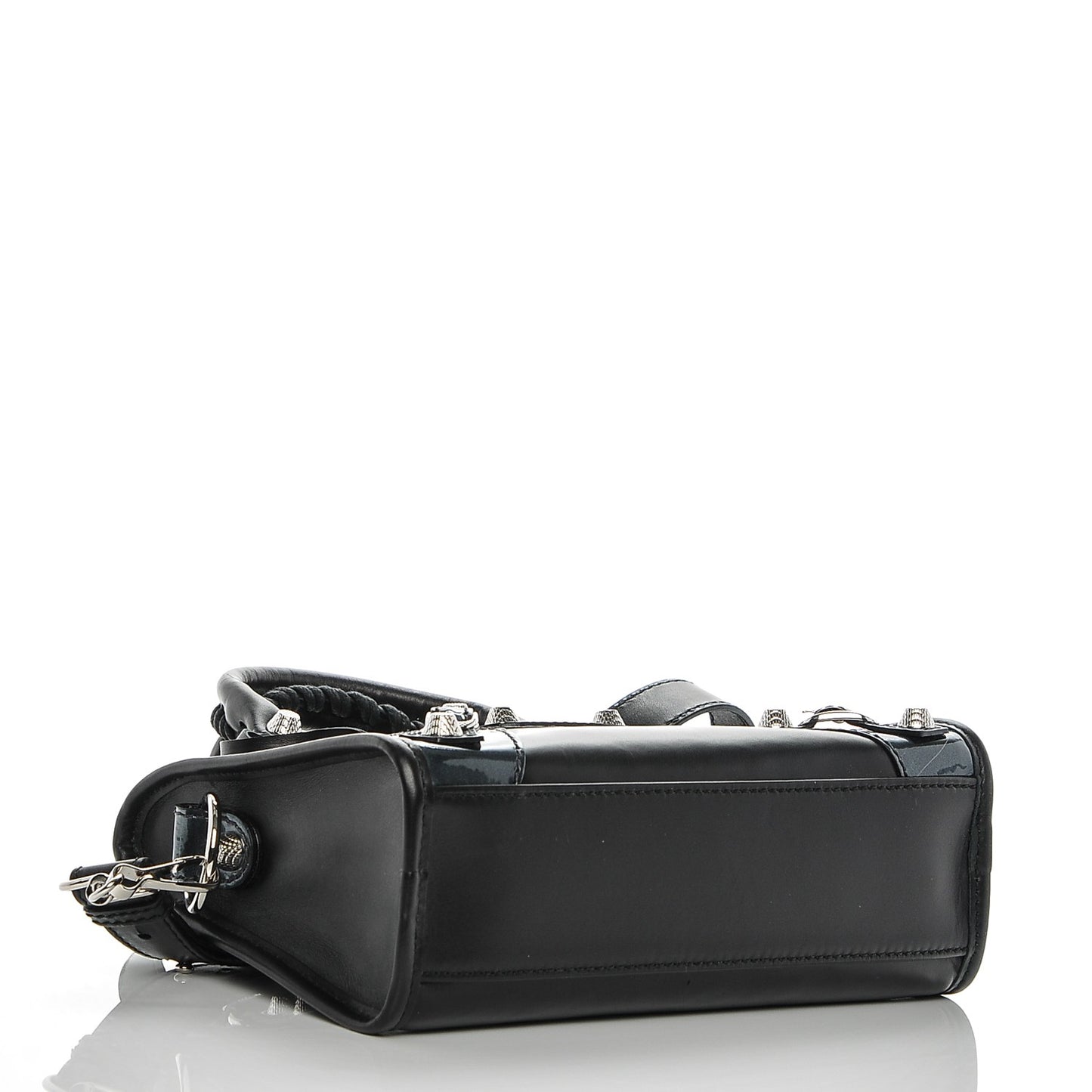 Smooth Calfskin Metallic Patent Giant 12 Silver Hardware Mini City Black Gris