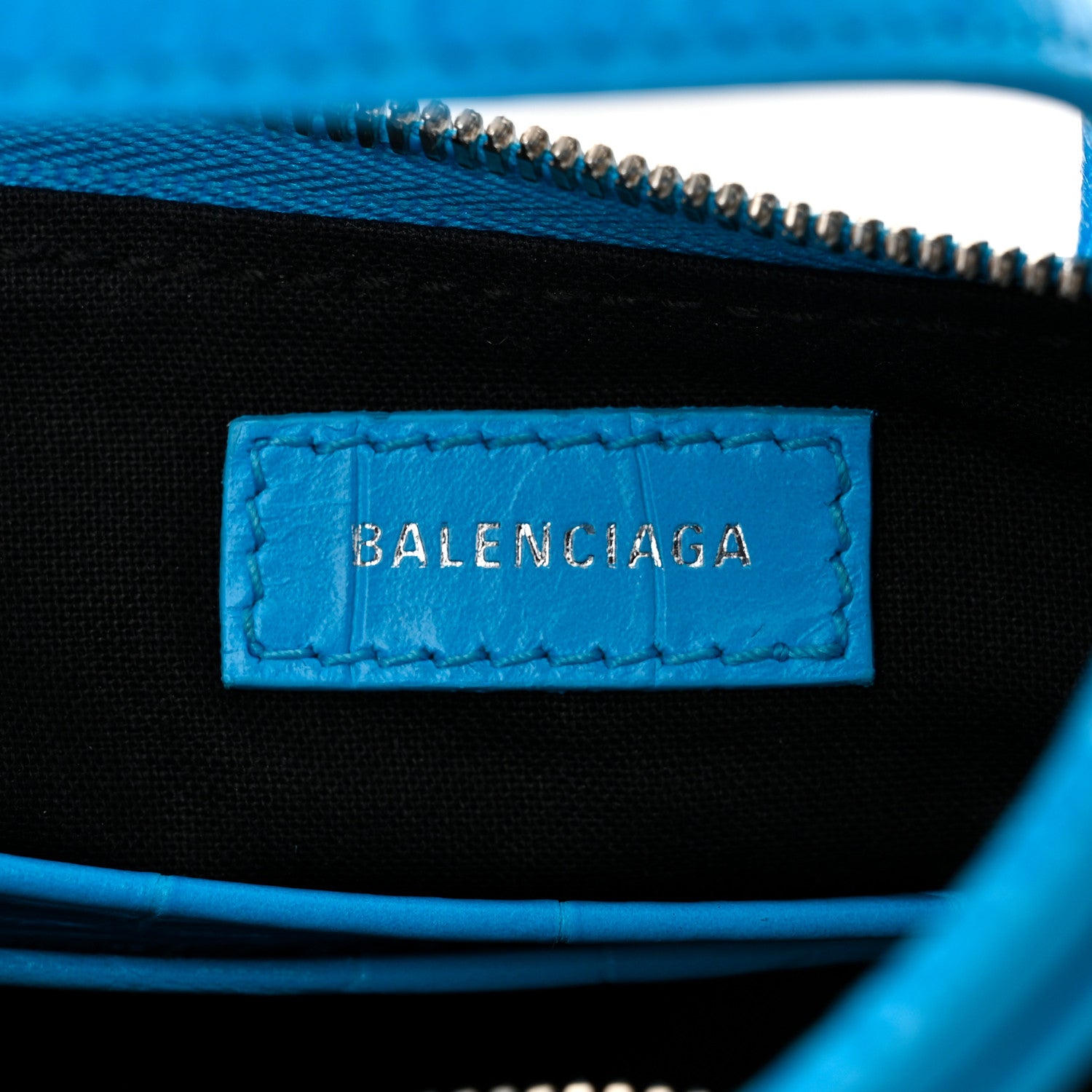 Balenciaga Extra Supple Calfskin Crocodile Embossed Crystal Mini Le Cagole Purse With Chain Cyan 6 of 11