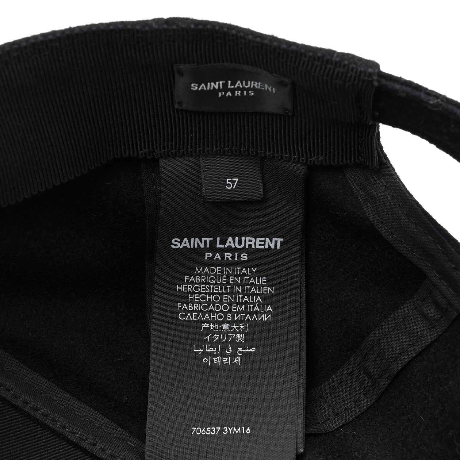 SAINT LAURENT ブラックキャップ 57 Saint Laurent Wool Felt Monogram Baseball Cap 57 Black 1696459