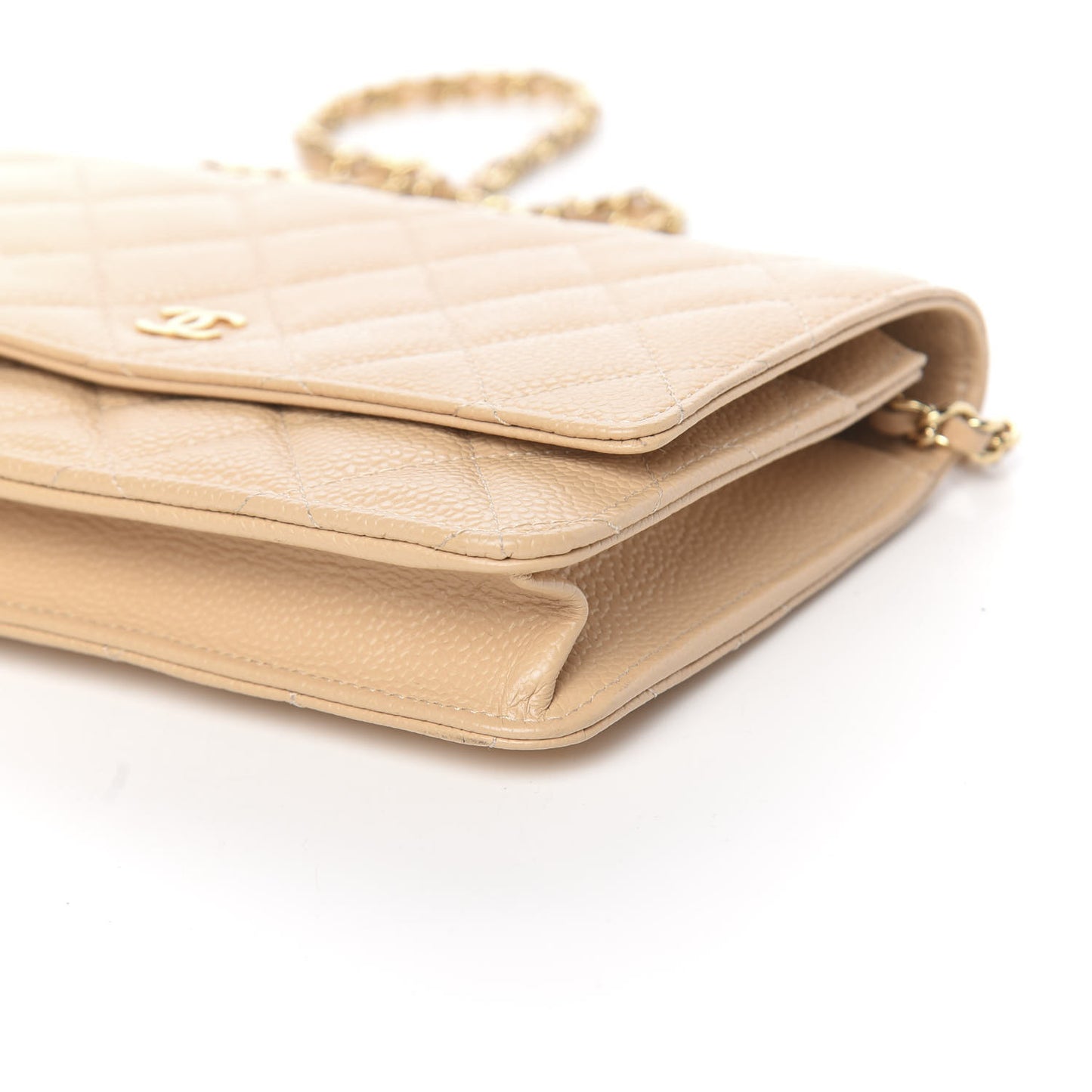 Caviar Quilted Wallet On Chain WOC Beige