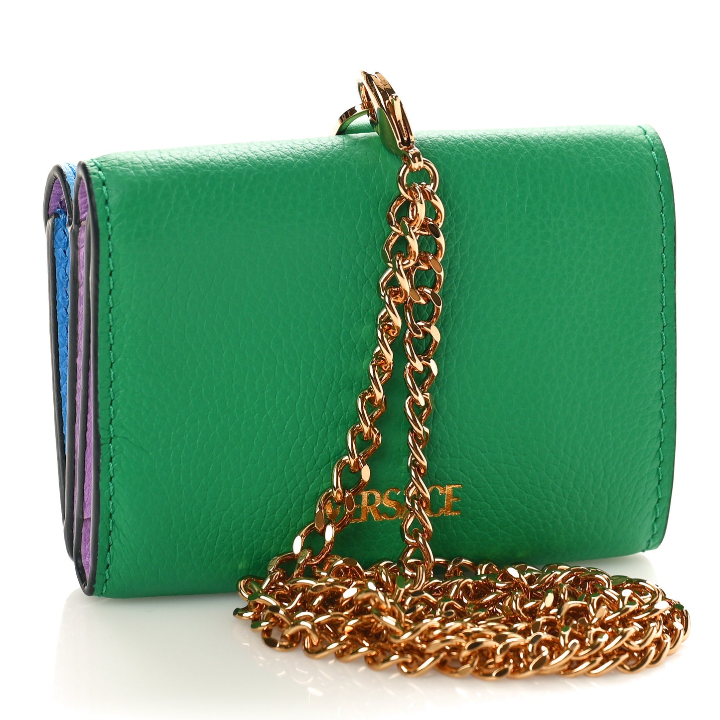 Grained Calfskin Medusa Wallet On Chain Blue Green