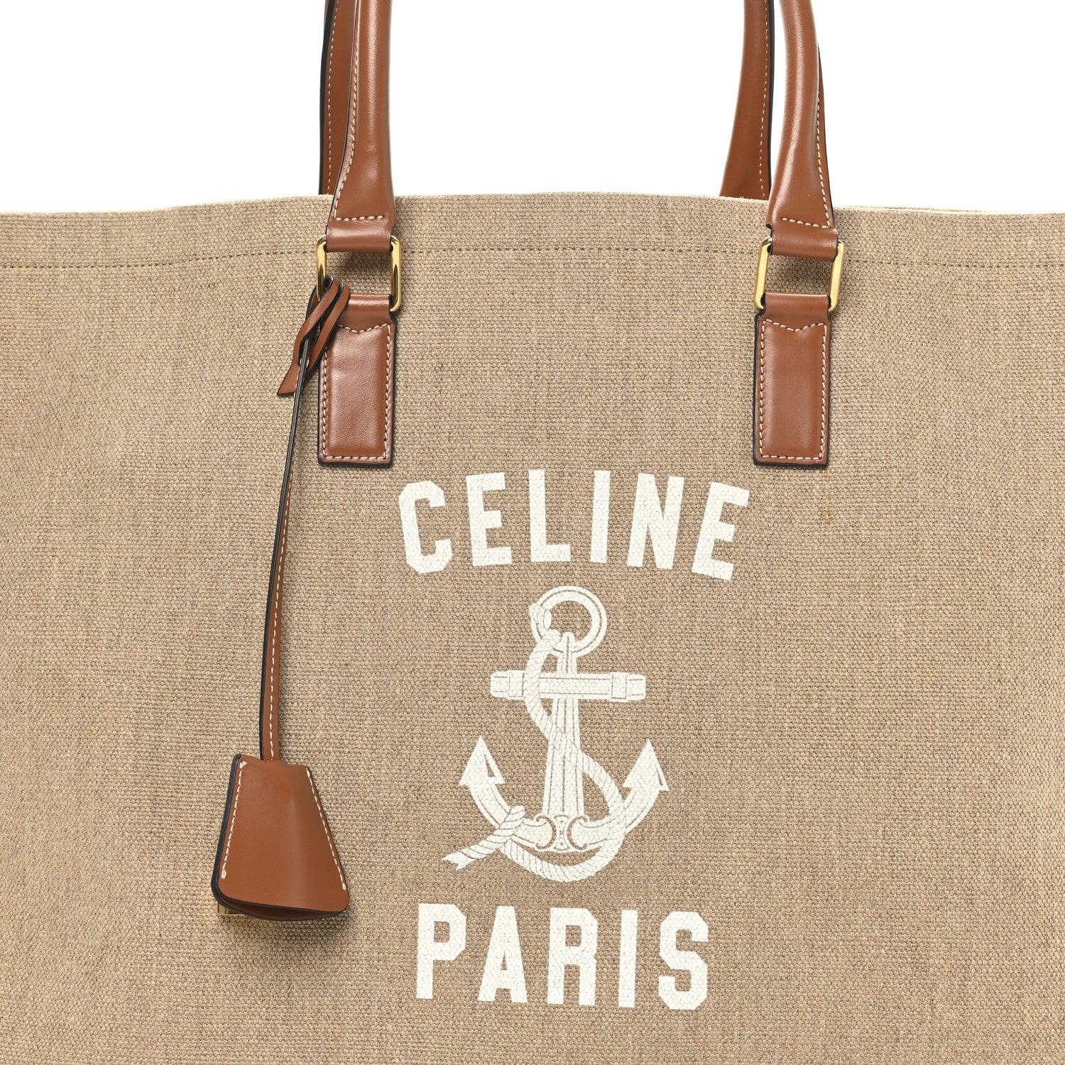 Celine Canvas Calfskin Paris Horizontal Cabas Tan 6 of 10