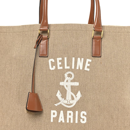 Celine Canvas Calfskin Paris Horizontal Cabas Tan 6 of 10