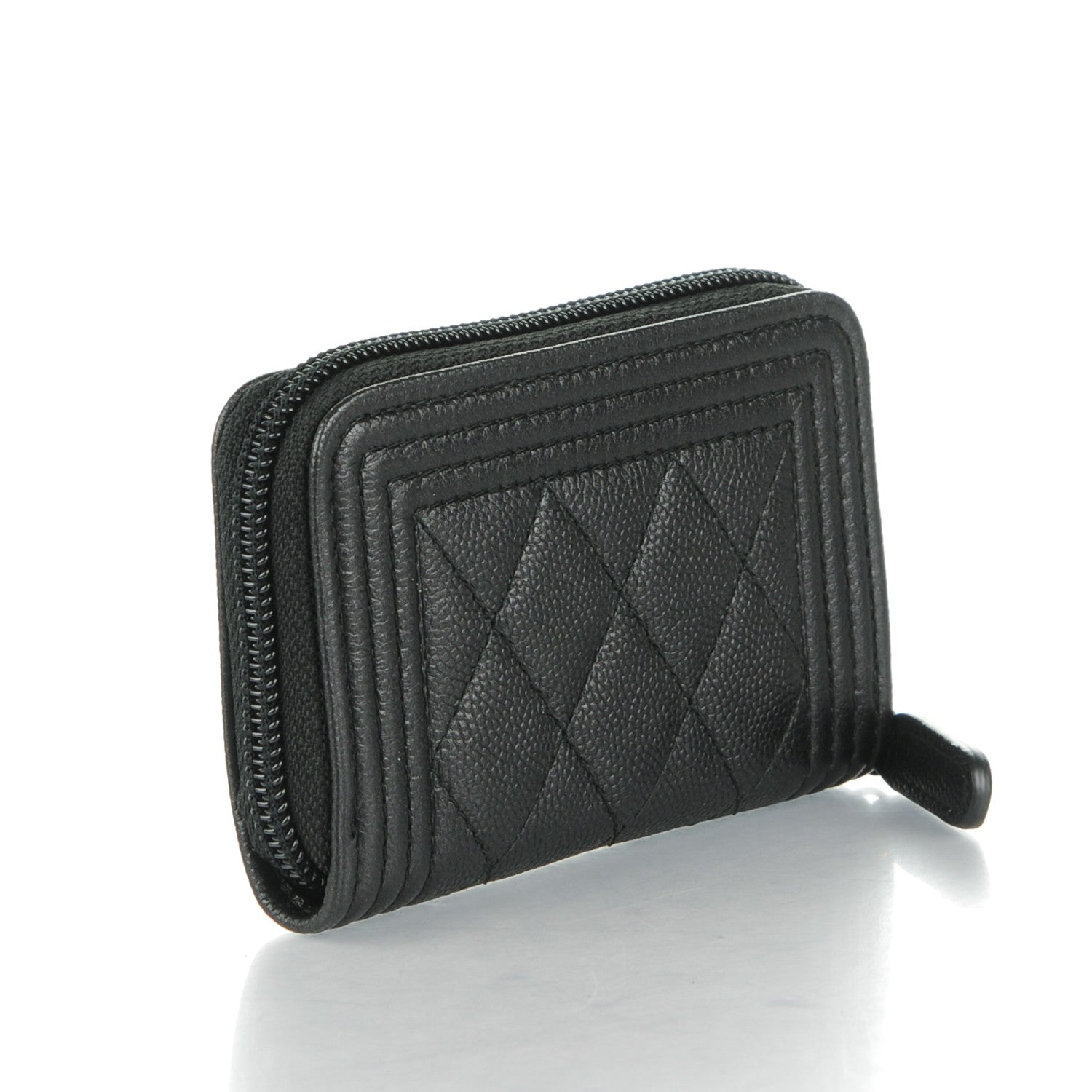 Chanel Caviar Quilted Boy Zip Around Coin Purse Wallet So Black 3 of 7