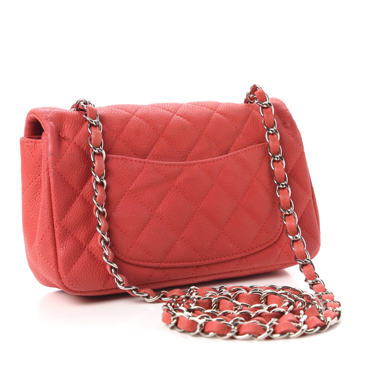 Iridescent Caviar Quilted Mini Rectangular Flap Light Red