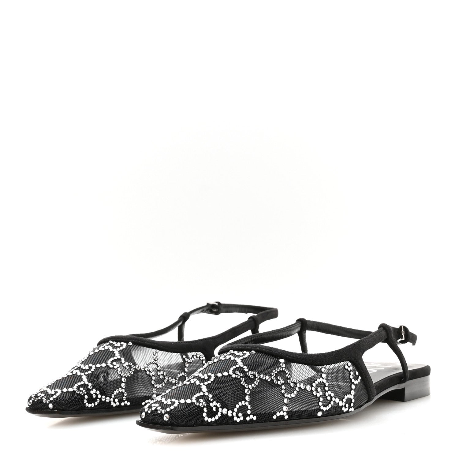 Gucci Tela Retino Kid Scamosciato Crystal GG Monogram Square G Slingback Flat 37 Black 4 of 8