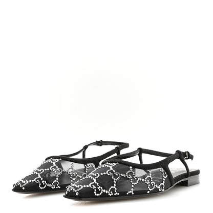 Gucci Tela Retino Kid Scamosciato Crystal GG Monogram Square G Slingback Flat 37 Black 4 of 8