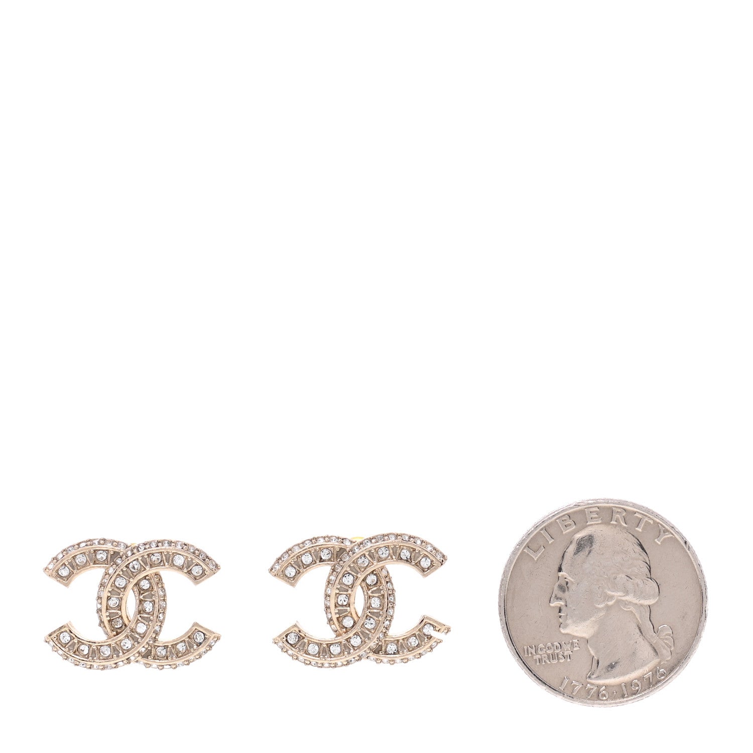 Chanel Crystal Timeless CC Earrings Light Gold 2 of 4