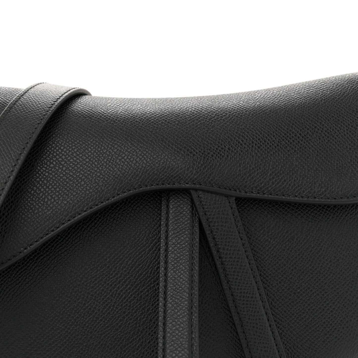 Grained Calfskin Saddle Bag With Strap Black
