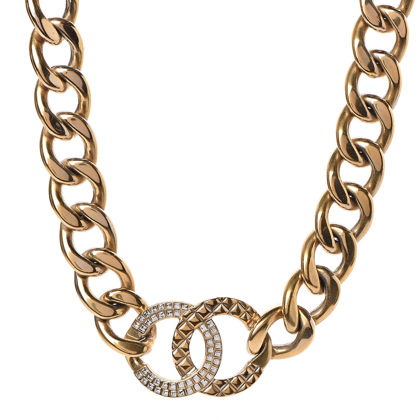 Crystal Chain Link CC Choker Necklace Gold