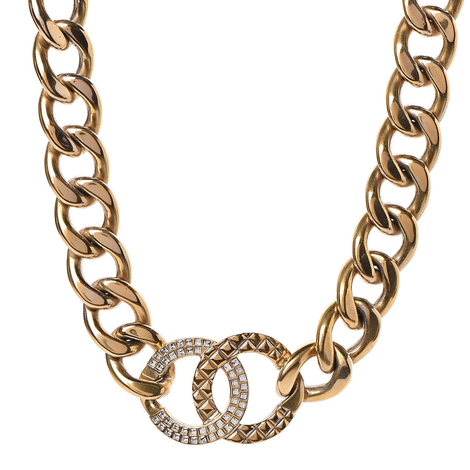 Chanel Crystal Chain Link CC Choker Necklace Gold 1 of 5