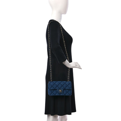 Chanel Printed Denim Quilted Mini Rectangular Flap Dark Blue 2 of 10