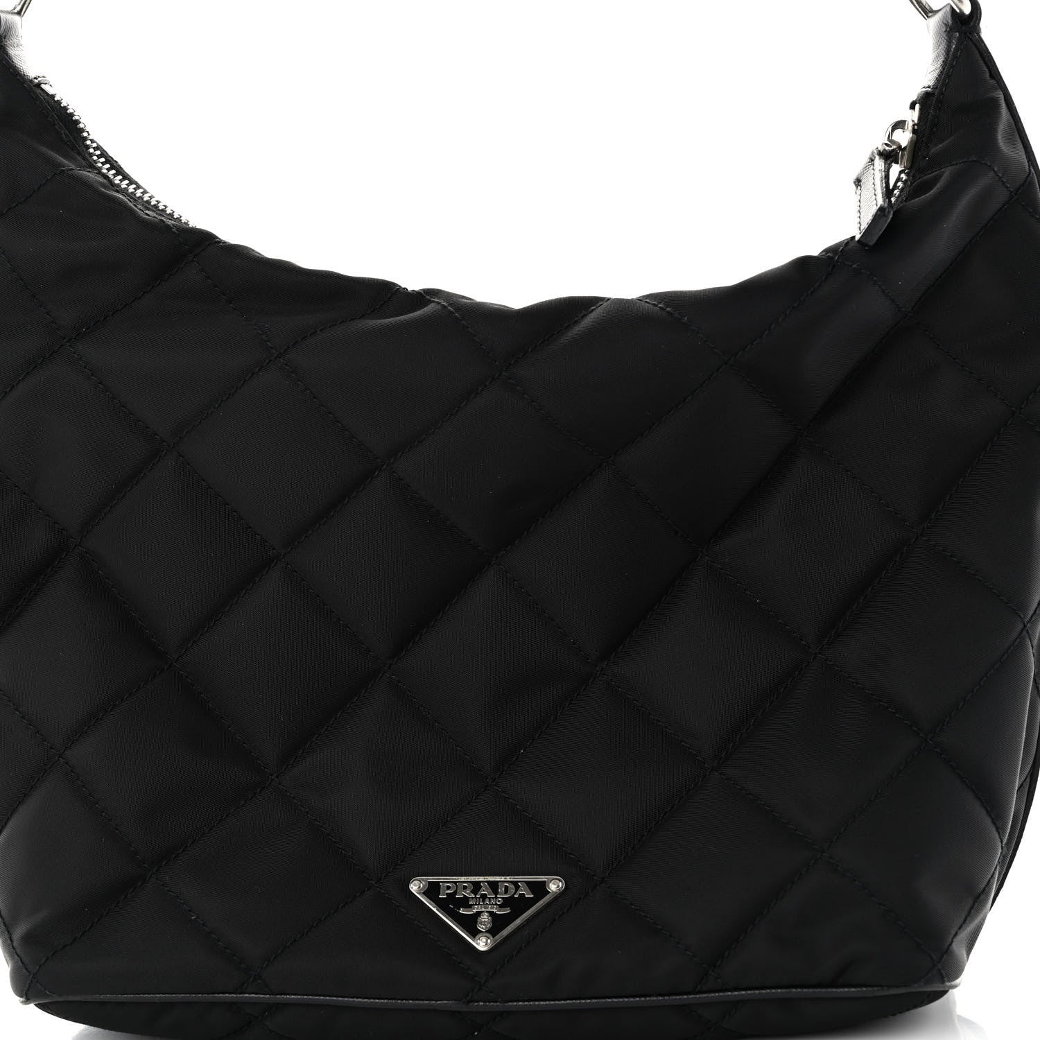 Prada Tessuto Nylon Stitched Hobo Black 7 of 9
