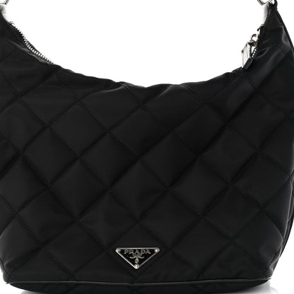 Prada Tessuto Nylon Stitched Hobo Black 7 of 9