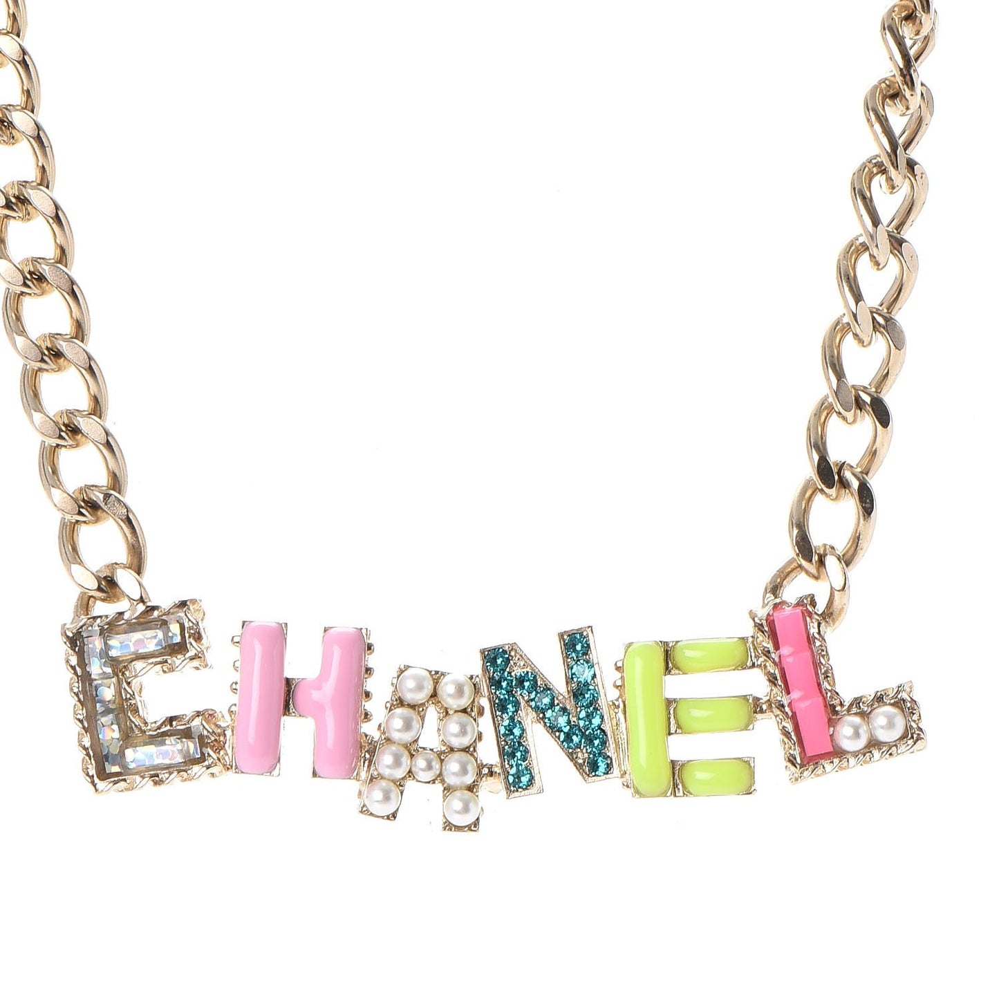 Enamel Crystal Pearl Necklace Light Gold