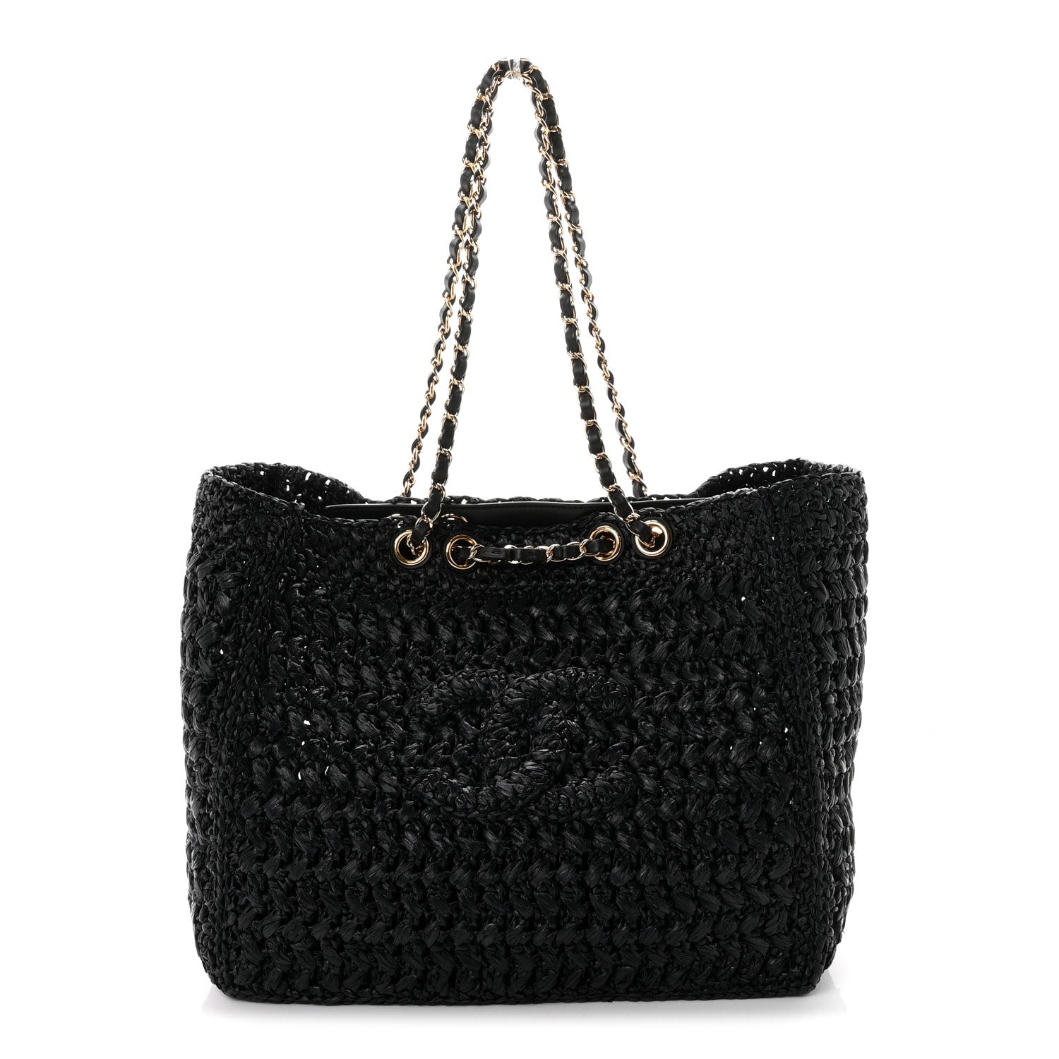 Chanel Raffia Effect Calfskin Coco Beach Shopping Tote Black 1 of 9